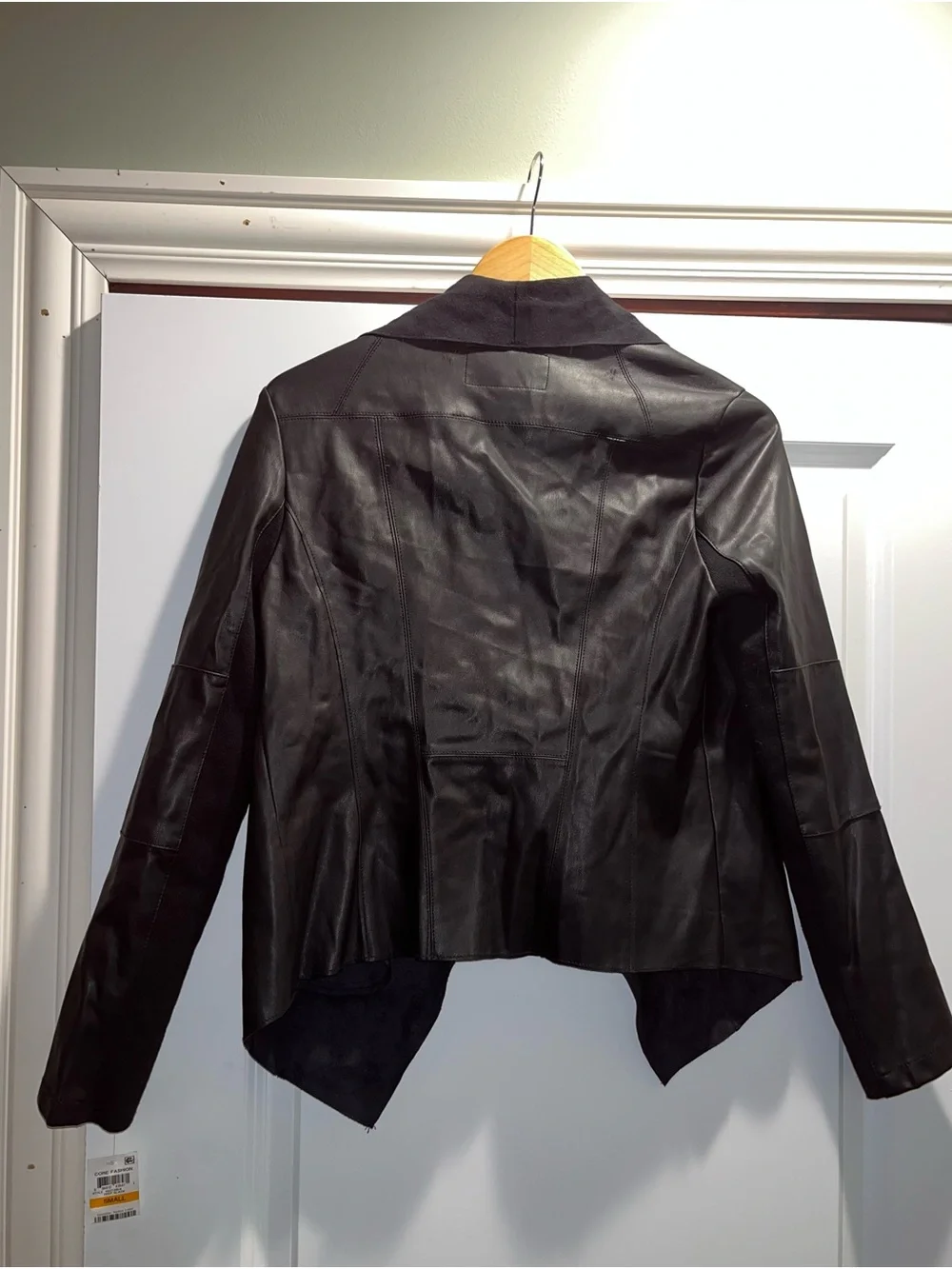 Bar III Black Draped Open-Front Faux-Leather Jacket